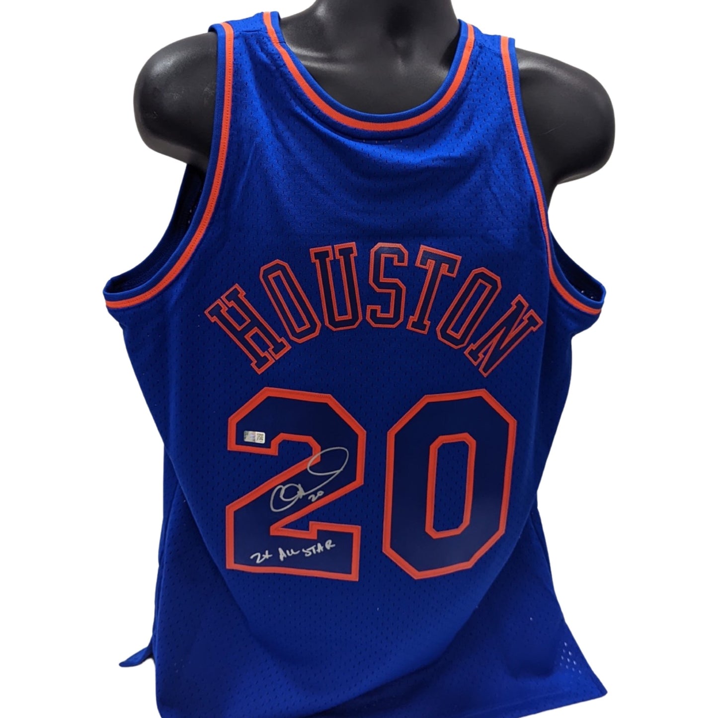 Allan Houston Autographed New York Knicks Dark 1996-97 Mitchell & Ness Swingman Jersey 2x All Star Inscription Steiner CX