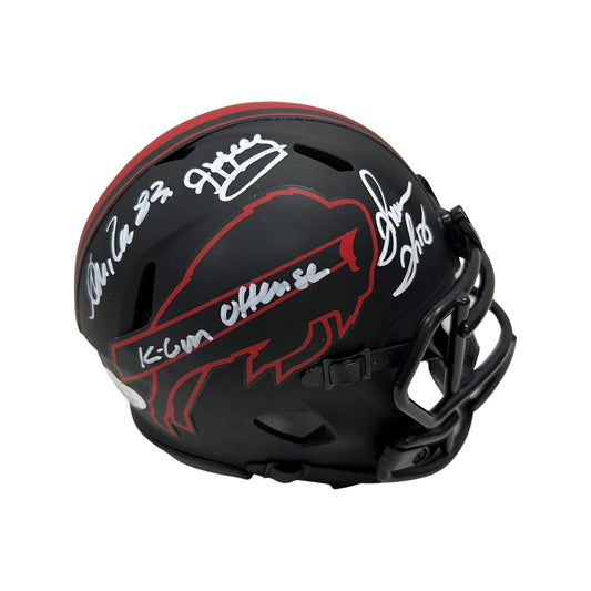 Jim Kelly, Thurman Thomas & Andre Reed Autographed Buffalo Bills Eclipse Mini Helmet K-Gun Offense Inscription JSA