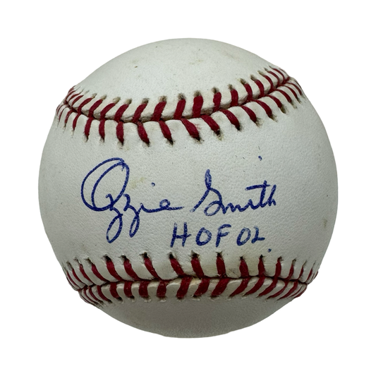 Ozzie Smith Autographed Official National League Baseball “HOF 02” Inscription JSA