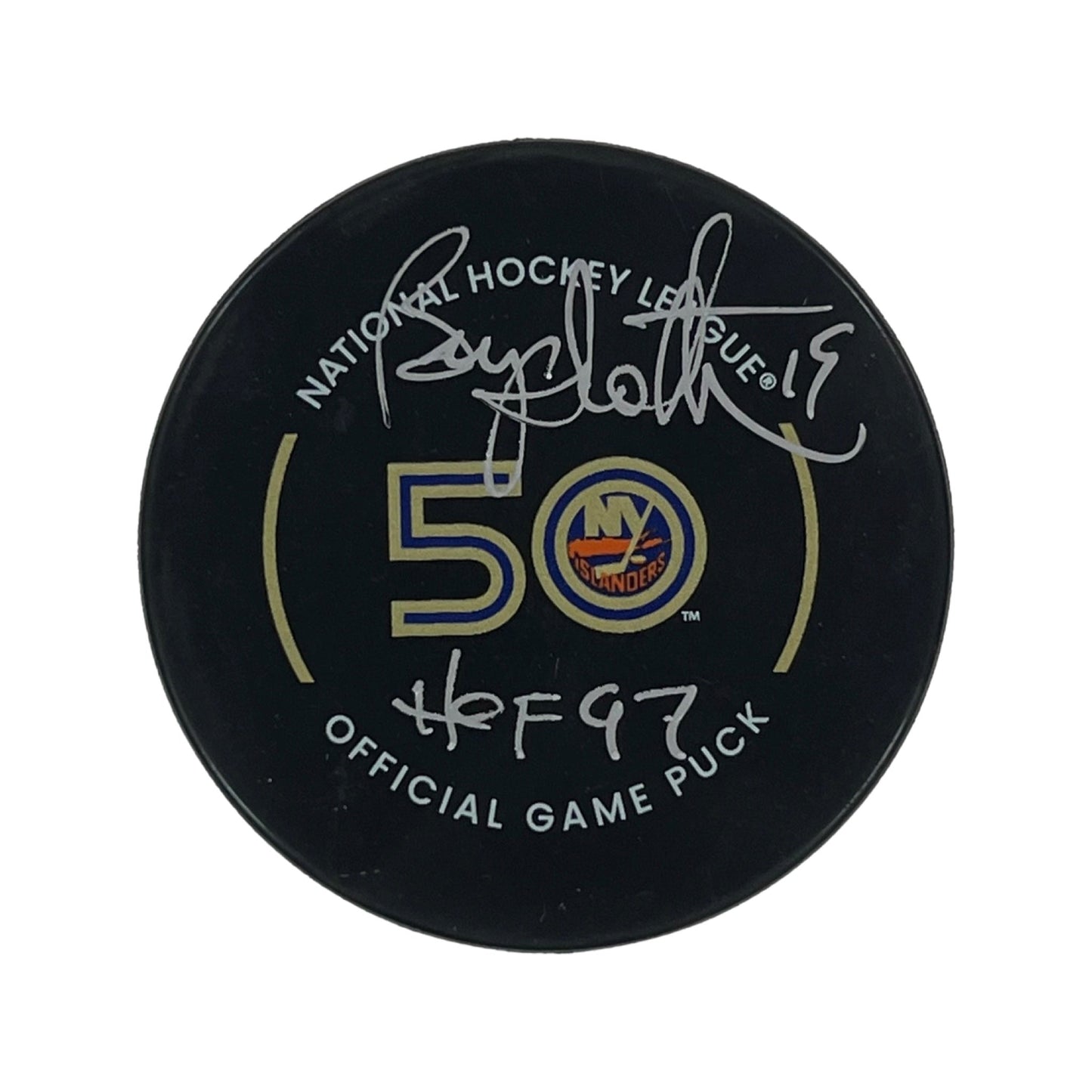 Bryan Trottier Autographed New York Islanders Official Game Puck HOF 97 Inscription Steiner CX