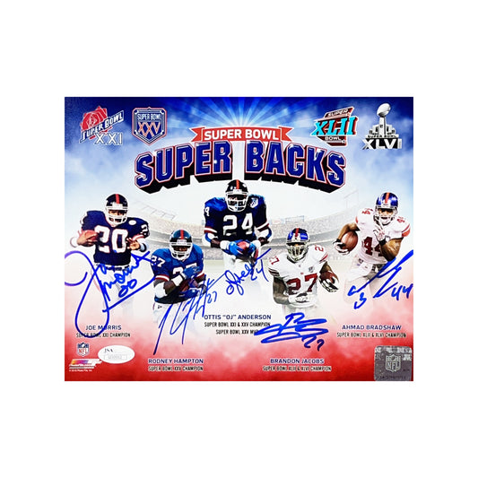 Brandon Jacobs, Ahmad Bradshaw, OJ Anderson, Joe Morris & Rodney Hampton Autographed New York Giants Superbacks 8x10 JSA