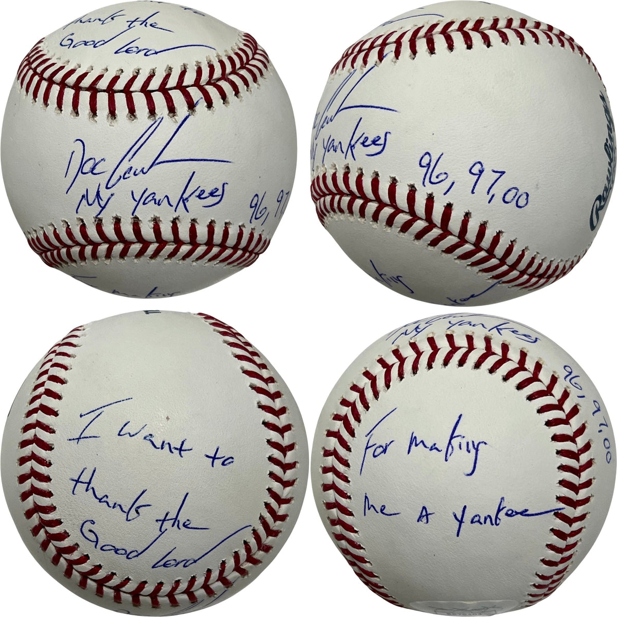 Doc Gooden Autographed New York Yankees OMLB NY Yankees 96, 97, 00, I Want to Thank the Good Lord For Making Me a Yankee Inscriptions JSA