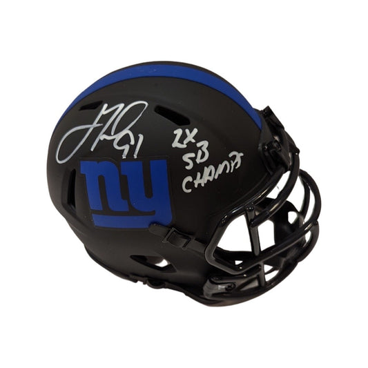 Justin Tuck Autographed New York Giants Eclipse Mini Helmet 2x SB Champs Inscription JSA