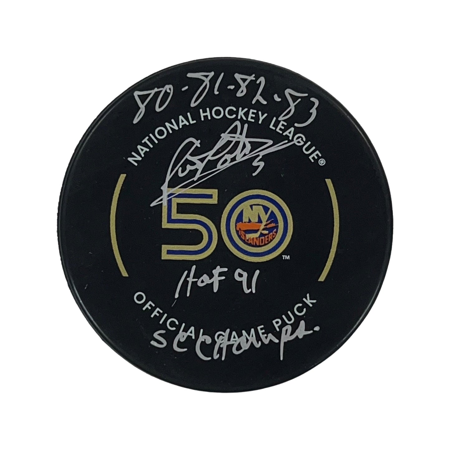 Denis Potvin Autographed New York Islanders Official Game Puck HOF 91, 80 81 82 83 SC Champs Inscriptions Steiner CX