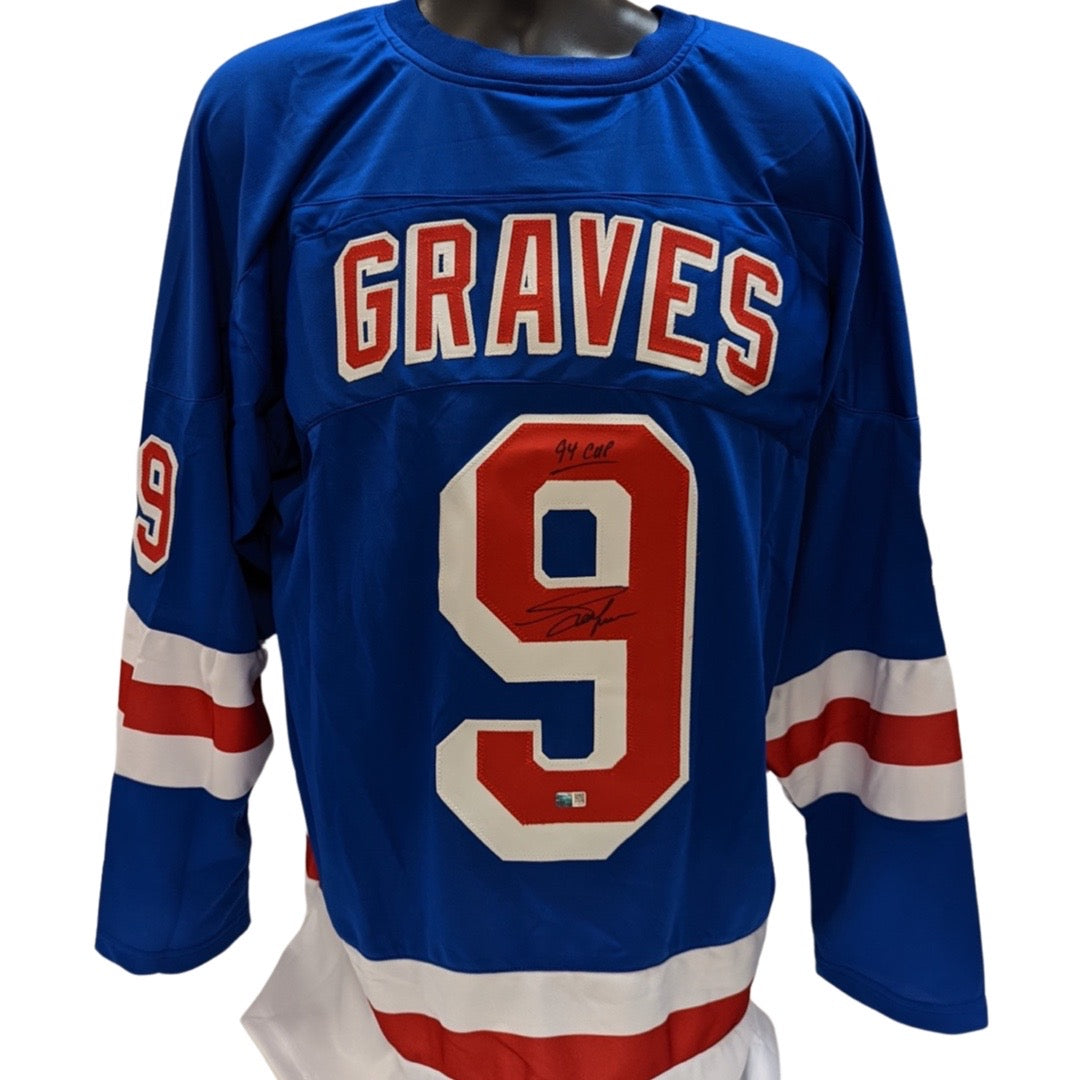 Adam Graves Autographed New York Rangers Blue Jersey 94 Cup Inscription Steiner CX