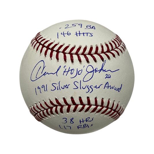 Howard Johnson Autographed New York Mets OMLB “HOJO, 1991 Silver Slugger Award, .259 BA, 146 Hits, 38 HRs, 117 RBIs” Inscriptions JSA