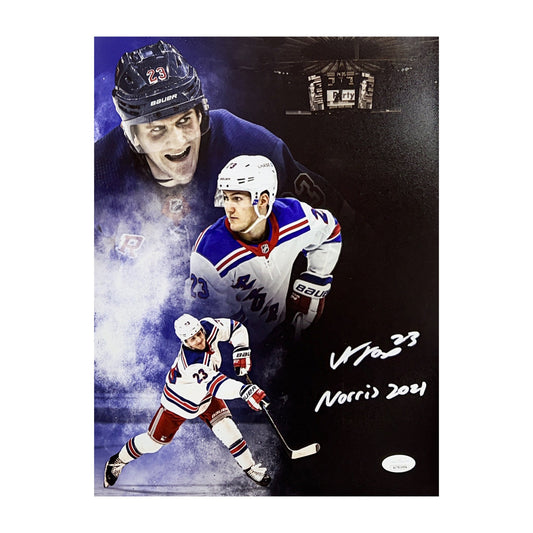 Adam Fox Autographed New York Rangers Edit 11x14 Norris 2021 Inscription JSA