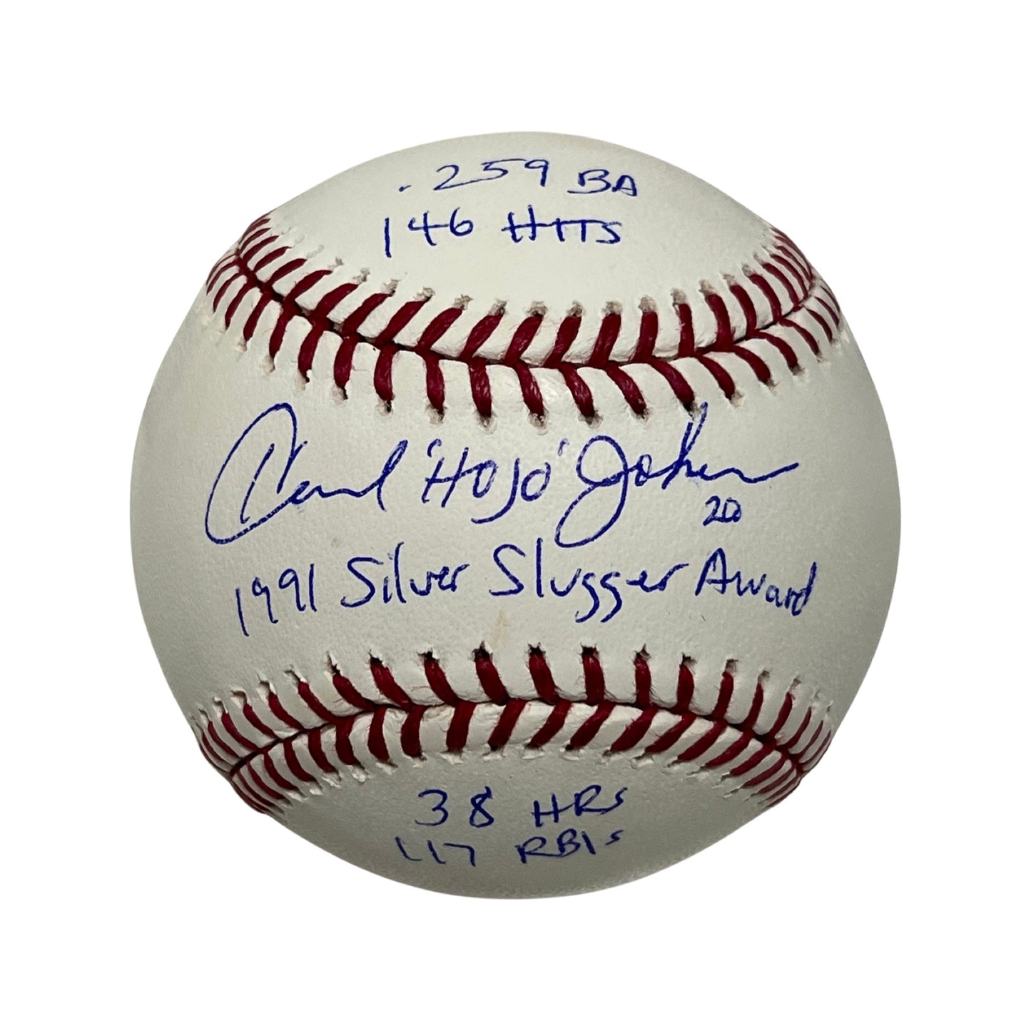 Howard Johnson Autographed New York Mets OMLB HOJO, 1991 Silver Slugger Award, .259 BA, 146 Hits, 38 HRs, 117 RBIs Inscriptions JSA