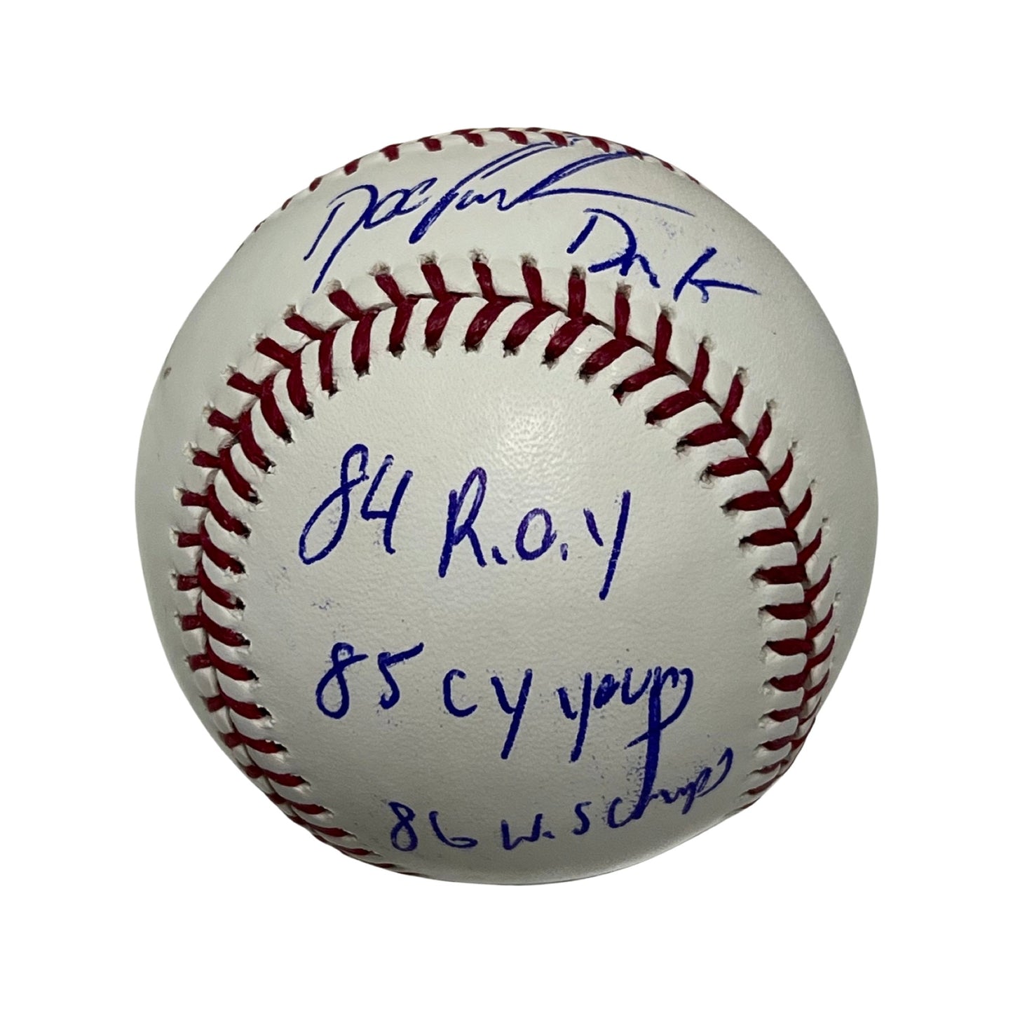 Doc Gooden Autographed New York Mets OMLB Dr K, 84 ROY, 85 Cy Young, 86 WS Champs Inscriptions JSA
