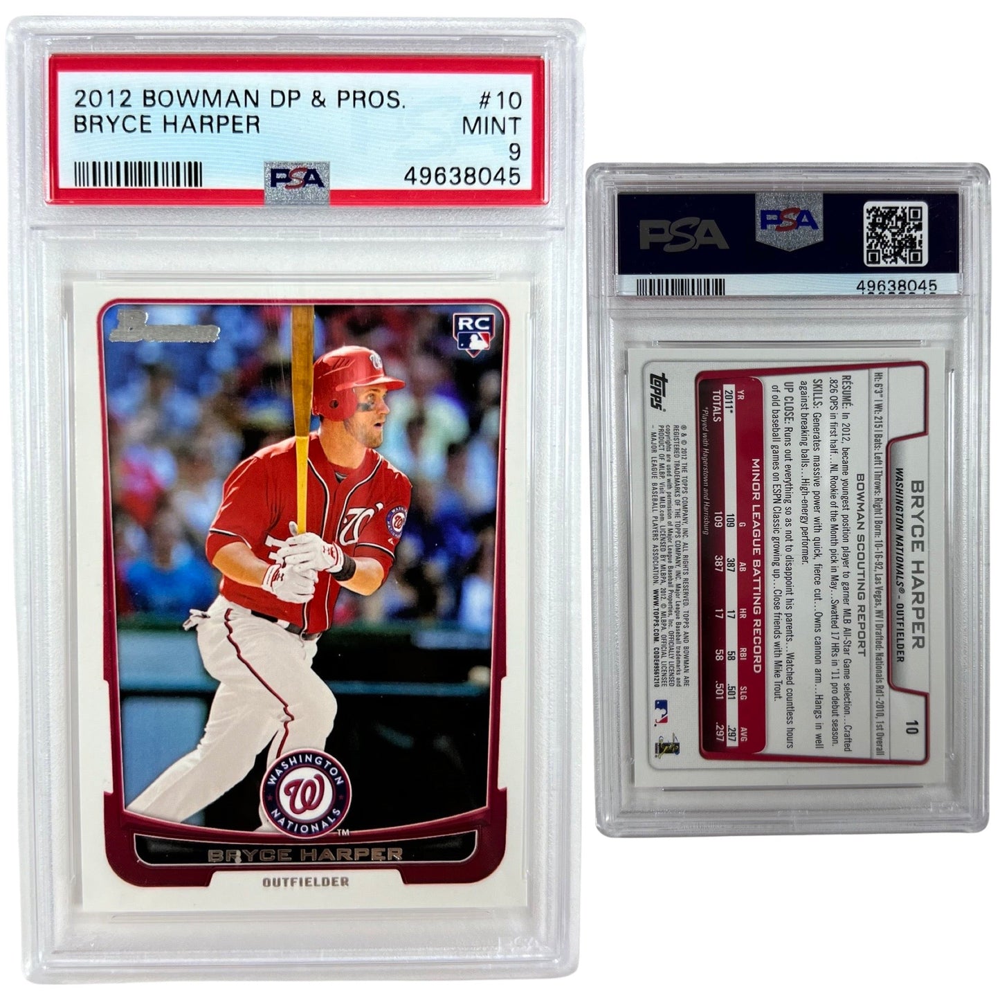 2012 Bryce Harper Bowman Draft Picks & Pros Rookie Card #10 PSA MINT 9