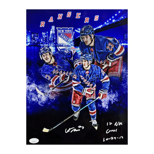 Adam Fox Autographed New York Rangers Edit 11x14 “First NHL Goal 10-27-17” Inscription JSA