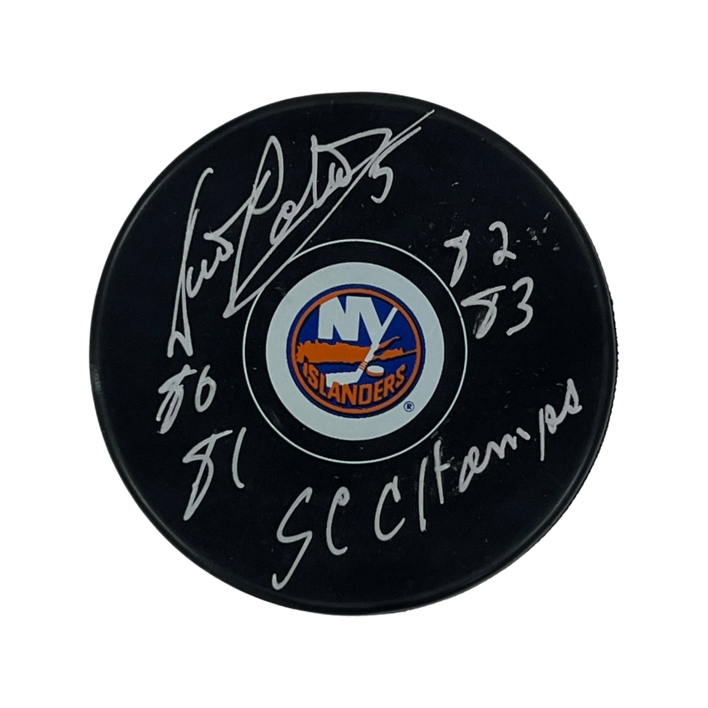Denis Potvin Autographed New York Islanders Replica Puck 80 81 82 83 SC Champs Inscription Steiner CX