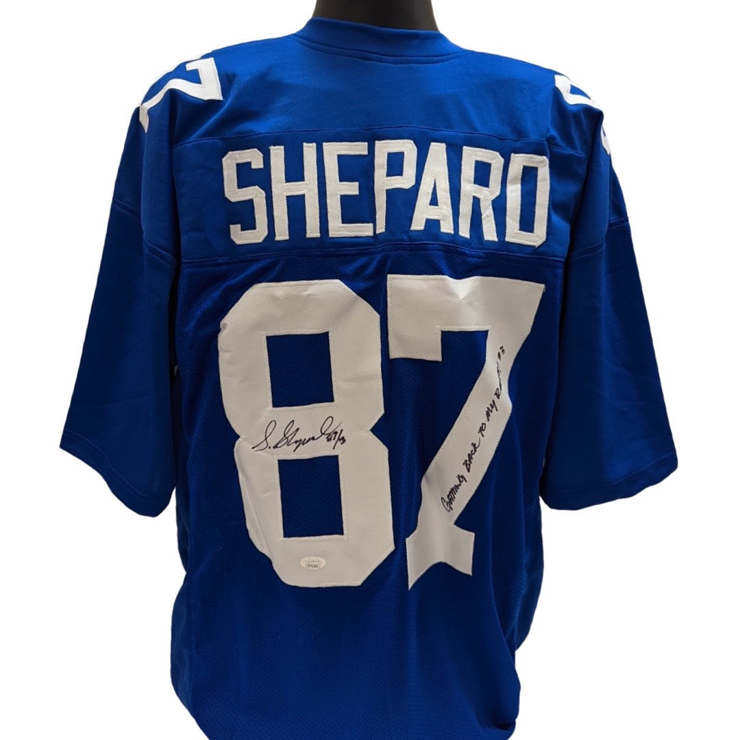 Sterling Shepard Autographed New York Giants Blue Jersey Going Back to My Roots #3 Inscription JSA