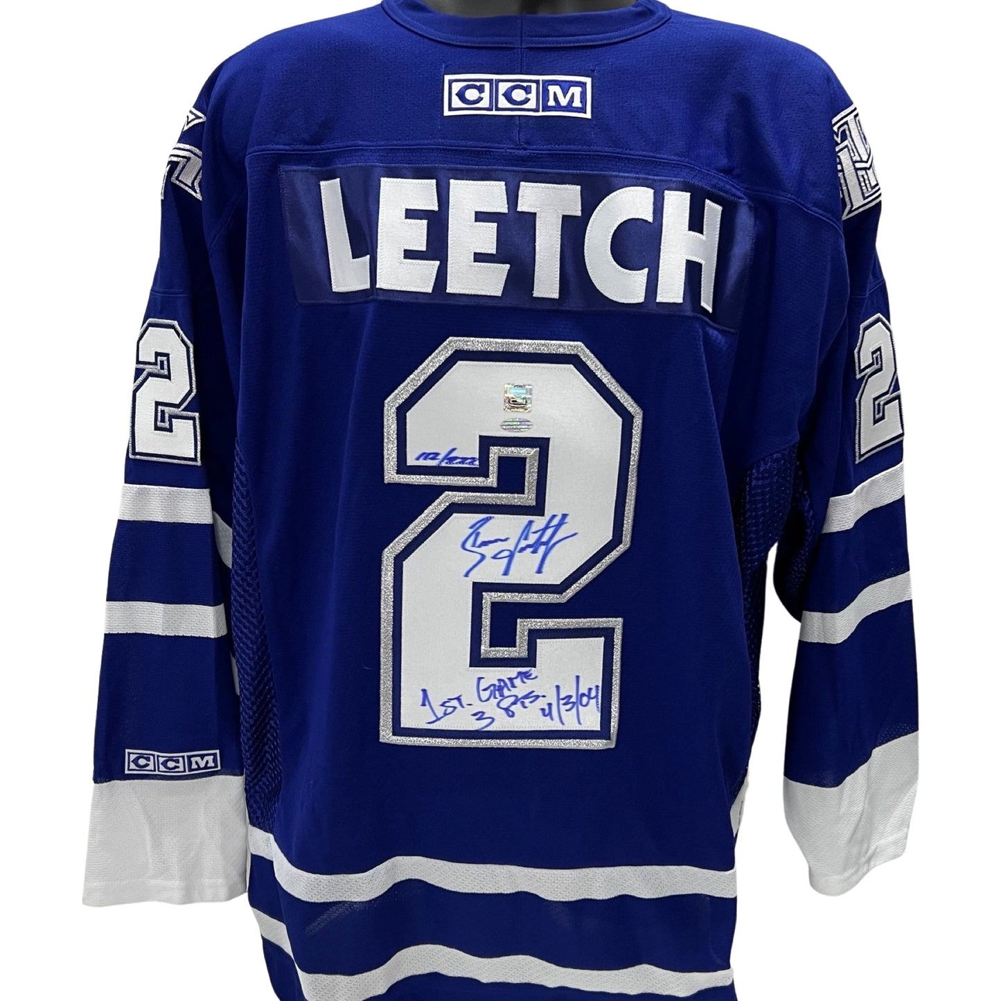 Brian Leetch Autographed Toronto Maple Leafs CCM Jersey 1st Game 3 Pts 4/3/04 Inscription Steiner