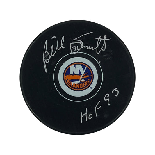 Billy Smith Autographed New York Islanders Replica Puck “HOF 93” Inscription Steiner CX