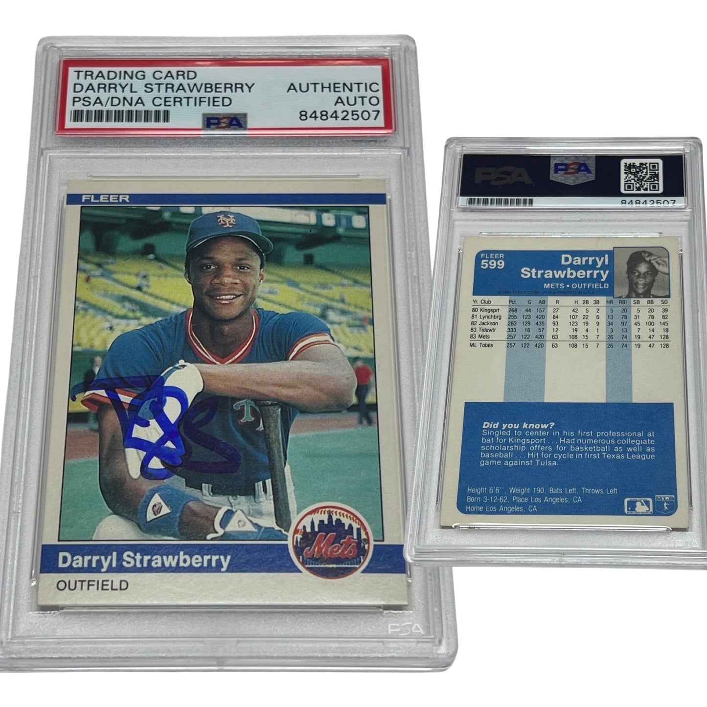 1984 Darryl Strawberry Fleer #599 Autographed PSA Auto Authentic