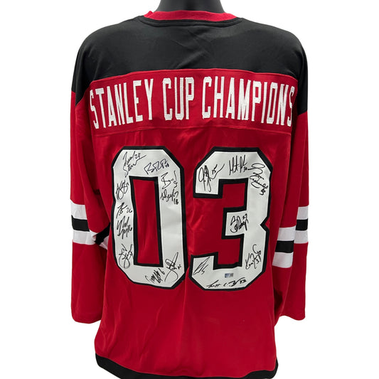 2003 Stanley Cup Champion New Jersey Devils Autographed Red Jersey Brodeur, Stevens, Daneyko, Gomez & More Steiner CX