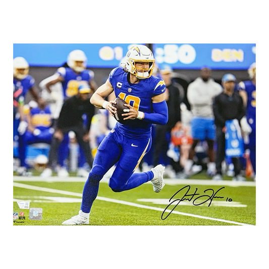 Justin Herbert Autographed Los Angeles Chargers Royal Blue Jersey 16x20 Fanatics