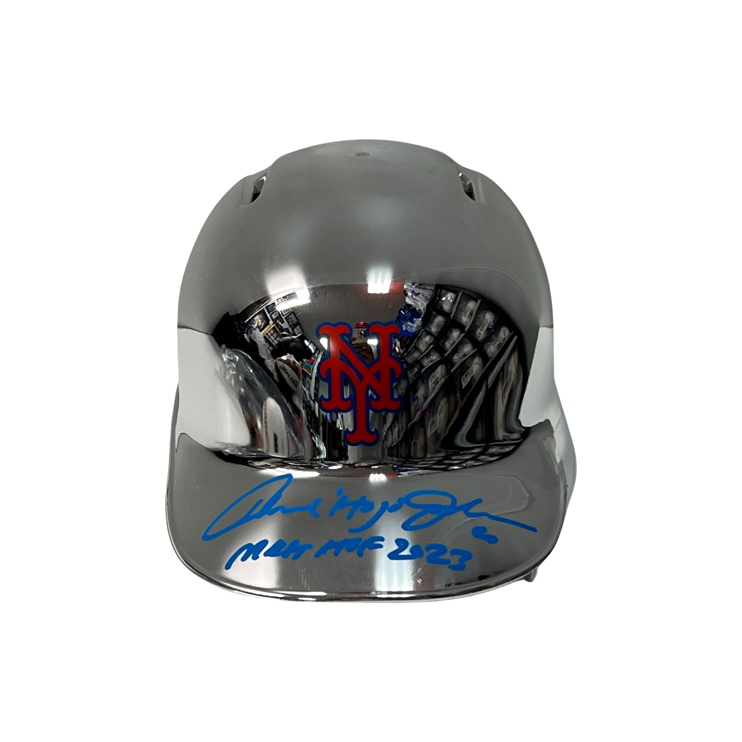 Howard Johnson Autographed New York Mets Chrome Mini Helmet Mets HOF 2023 Inscription Steiner CX