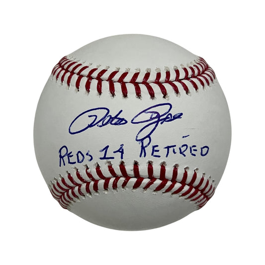 Pete Rose Autographed Cincinnati Reds OMLB Reds 14 Retired Inscription Steiner CX