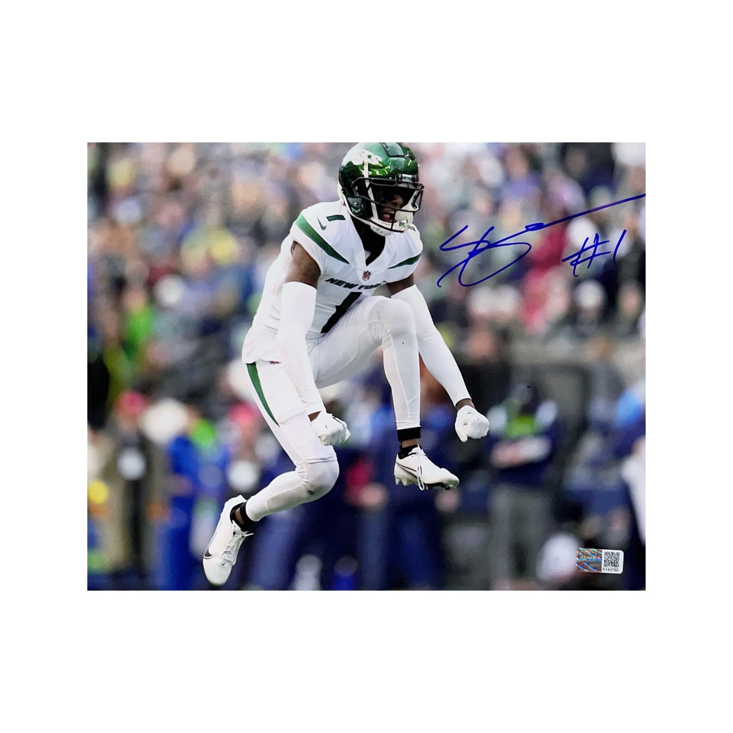 Sauce Gardner Autographed New York Jets Jump 8x10 Steiner CX