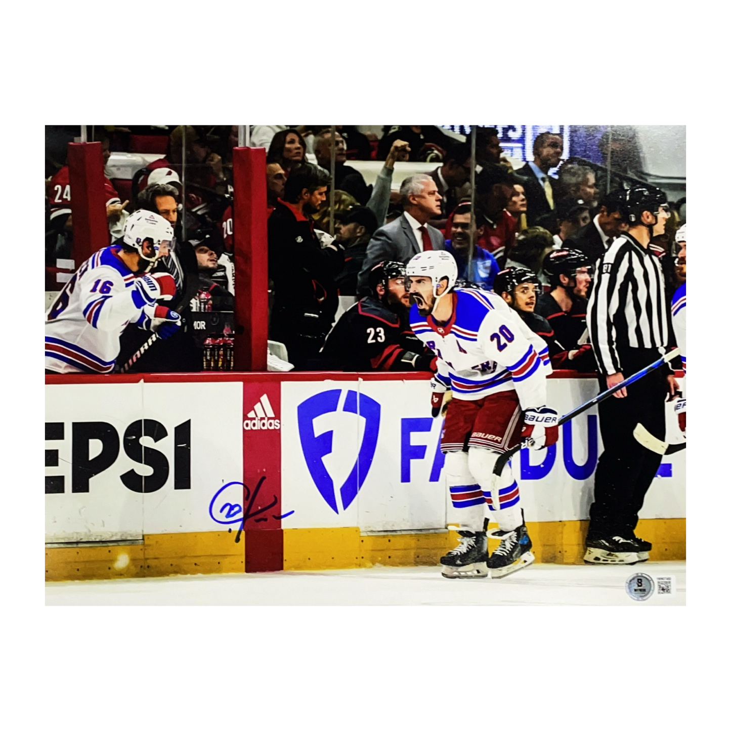 Chris Kreider Autographed New York Rangers Skating By Bench 11x14 Beckett