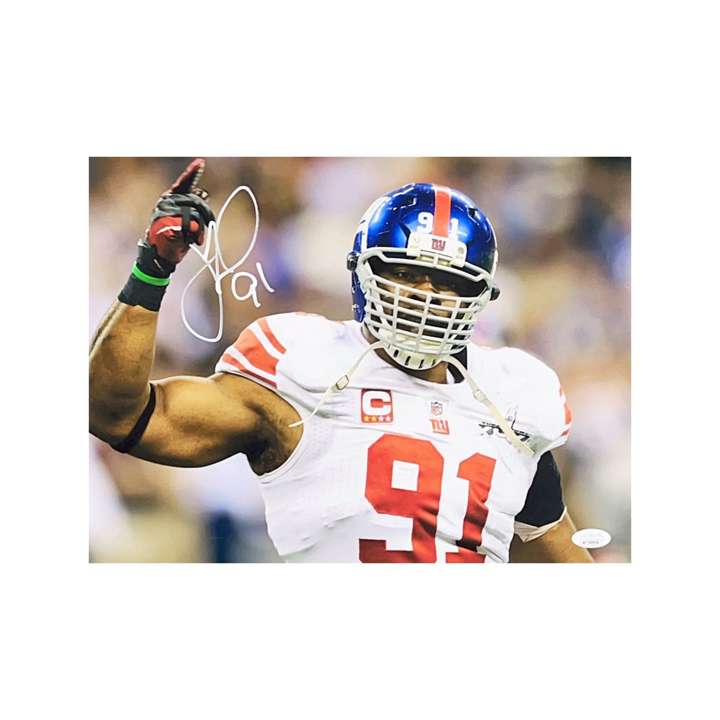 Justin Tuck Autographed New York Giants Arm Up 11x14 JSA
