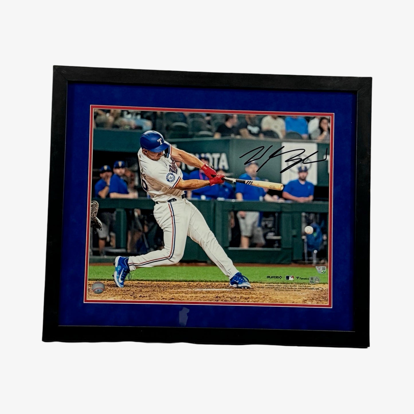 Wyatt Langford Autographed Texas Rangers Down Swing 16x20 Fanatics - Framed