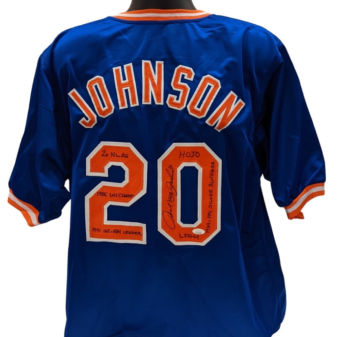 Howard Johnson Autographed New York Mets Blue Jersey 2x NL AS, 1986 WS Champ, 1991 HR & RBI Leader, HOJO, LFGM, 1989 & 1991 Silver Slugger Inscriptions JSA