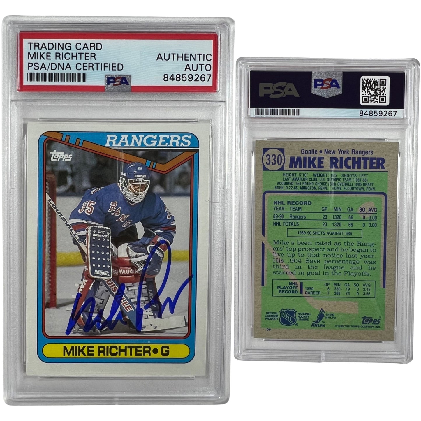 1990-91 Mike Richter Topps Rookie Card #330 Autographed PSA Auto Authentic