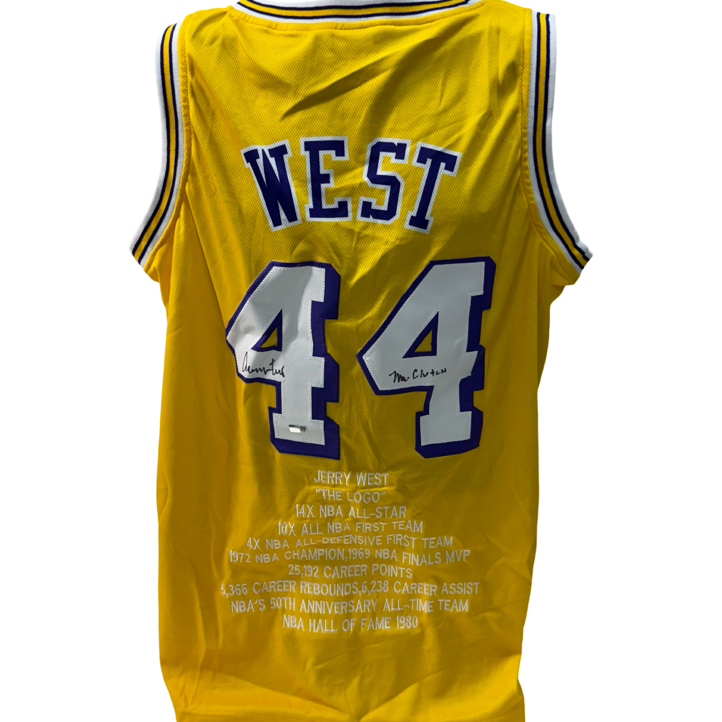 Jerry West Autographed Los Angeles Lakers Yellow Stat Jersey Mr Clutch Inscription Steiner CX