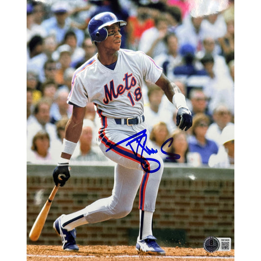 Darryl Strawberry New York Mets Dropping Bat Grey Jersey Autographed 8x10 Photo BAS