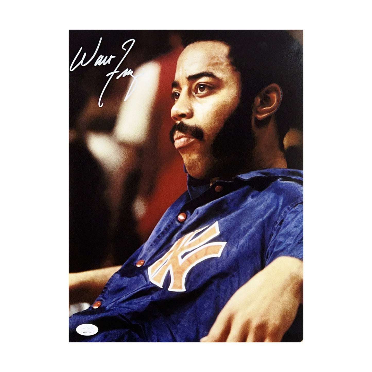 Walt Frazier Autographed New York Knicks 11x14 Warm Up Jacket Close Up Photo JSA - Unframed