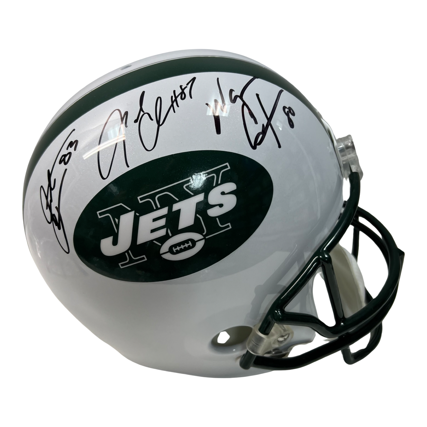 Wayne Chrebet, Santana Moss & Laveranues Coles Autographed New York Jets Proline Replica Helmet Steiner CX
