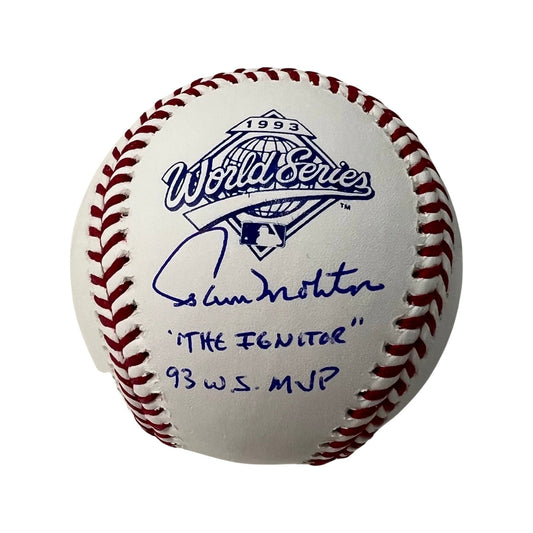 Paul Molitor Autographed Toronto Blue Jays 1993 World Series Logo Baseball The Ignitor, 93 WS MVP Inscriptions JSA