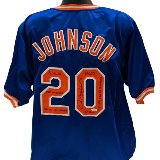 Howard Johnson Autographed New York Mets Blue Jersey “2x NL AS, 1986 WS Champ, 1991 HR & RBI Leader, HOJO, LFGM, 1989 & 1991 Silver Slugger” Inscriptions JSA