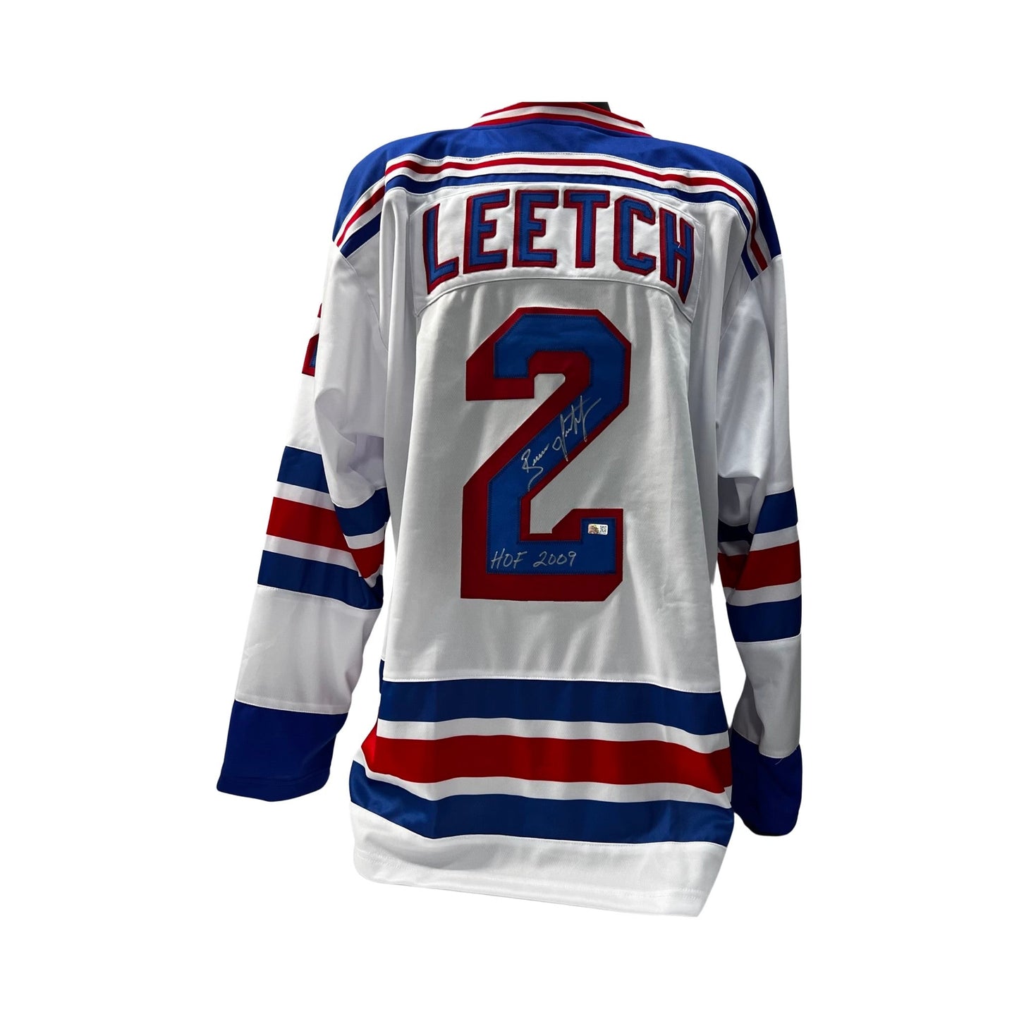 Brian Leetch Autographed New York Rangers White Jersey HOF 2009 Inscription Steiner CX