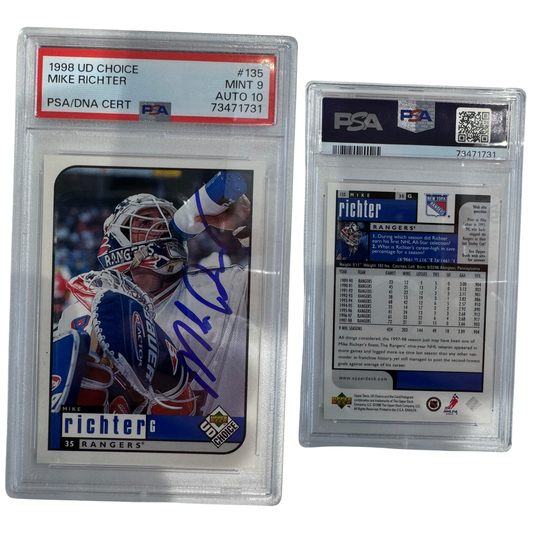 1998 Mike Richter Autographed Upper Deck Choice #135 PSA MINT 9 AUTO 10