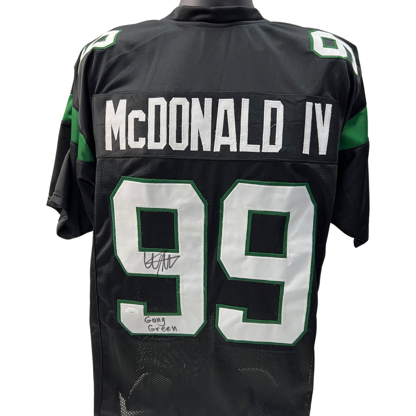 Will McDonald Autographed New York Jets Black Jersey Gang Green Inscription JSA