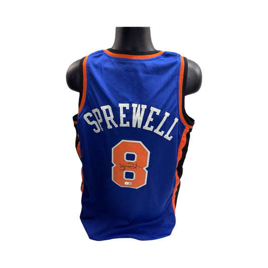 Latrell Sprewell Autographed New York Knicks Blue Jersey Beckett BAS