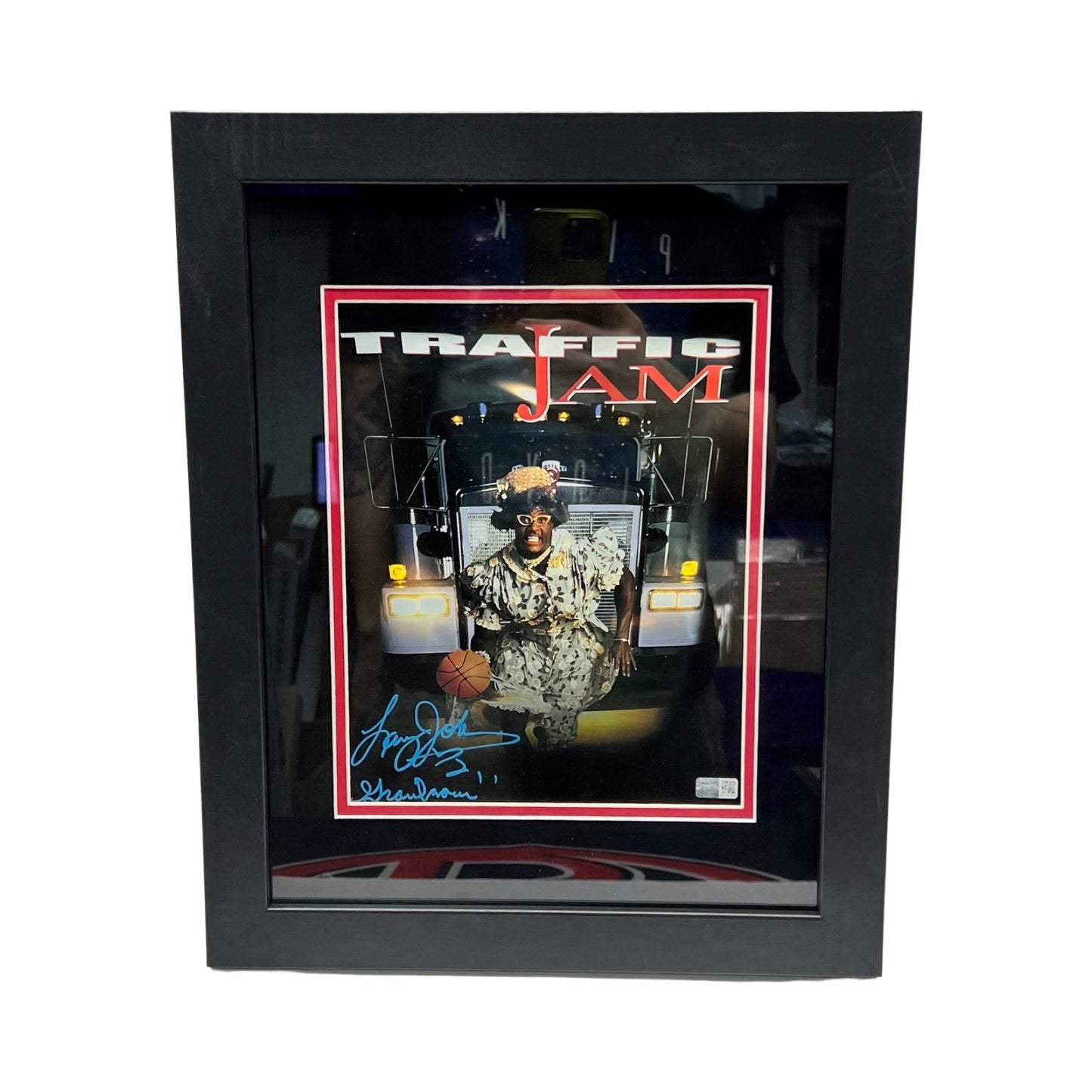 Larry Johnson Autographed Charlotte Hornets Traffic Jam 8x10 Grandmama Inscription Steiner CX - Framed