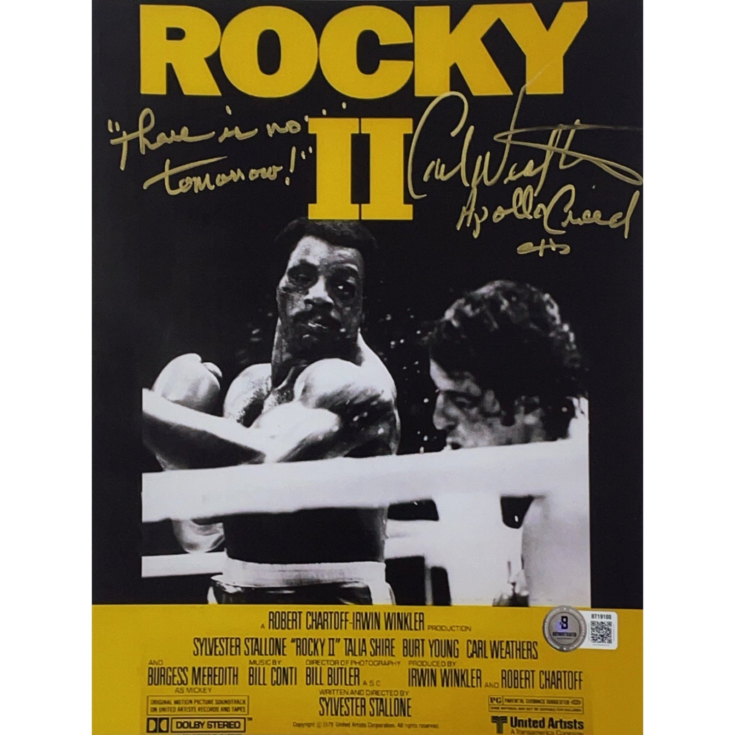 Carl Weathers Apollo Creed Autographed Rocky 2 Inscribed "There Is No Tomorrow" 8x10 Photo Beckett BAS (Copy)