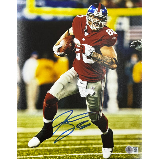 Jeremy Shockey New York Giants Red Jersey Running Autographed 16x20 Photo Beckett BAS