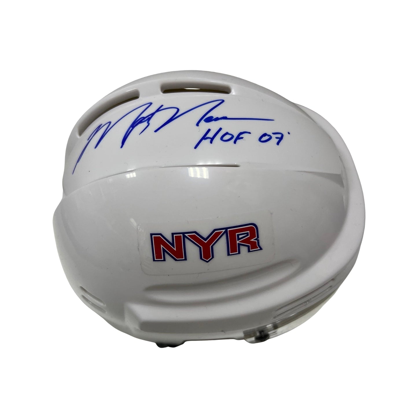 Mark Messier Autographed New York Rangers White Mini Helmet HOF 07 Inscription Steiner CX