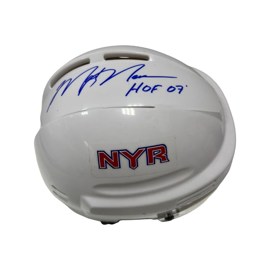 Mark Messier Autographed New York Rangers White Mini Helmet HOF 07 Inscription Steiner CX