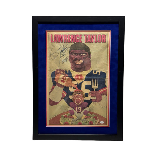Lawrence Taylor Autographed New York Giants Newspaper 18x24 Inch JSA - Framed
