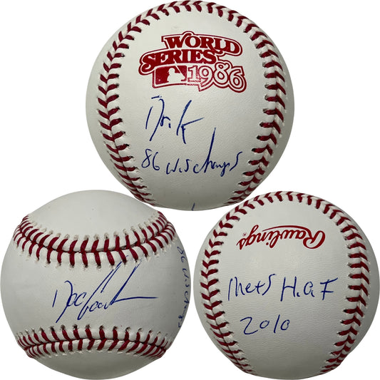 Doc Gooden Autographed New York Mets 1986 World Series Logo Baseball “Dr K, 86 WS Champs, Mets HOF 2010” Inscriptions JSA