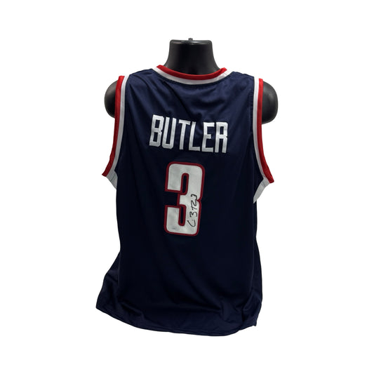 Caron Butler Autographed UCONN Huskies Navy Jersey Beckett BAS