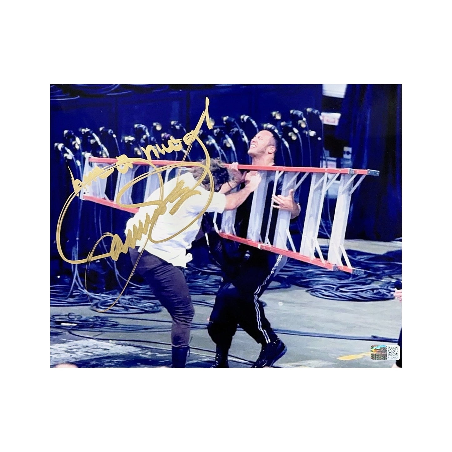Mick Foley Autographed Mankind WWE Ladder vs The Rock 8x10 Have a Nice Day Inscription Steiner CX