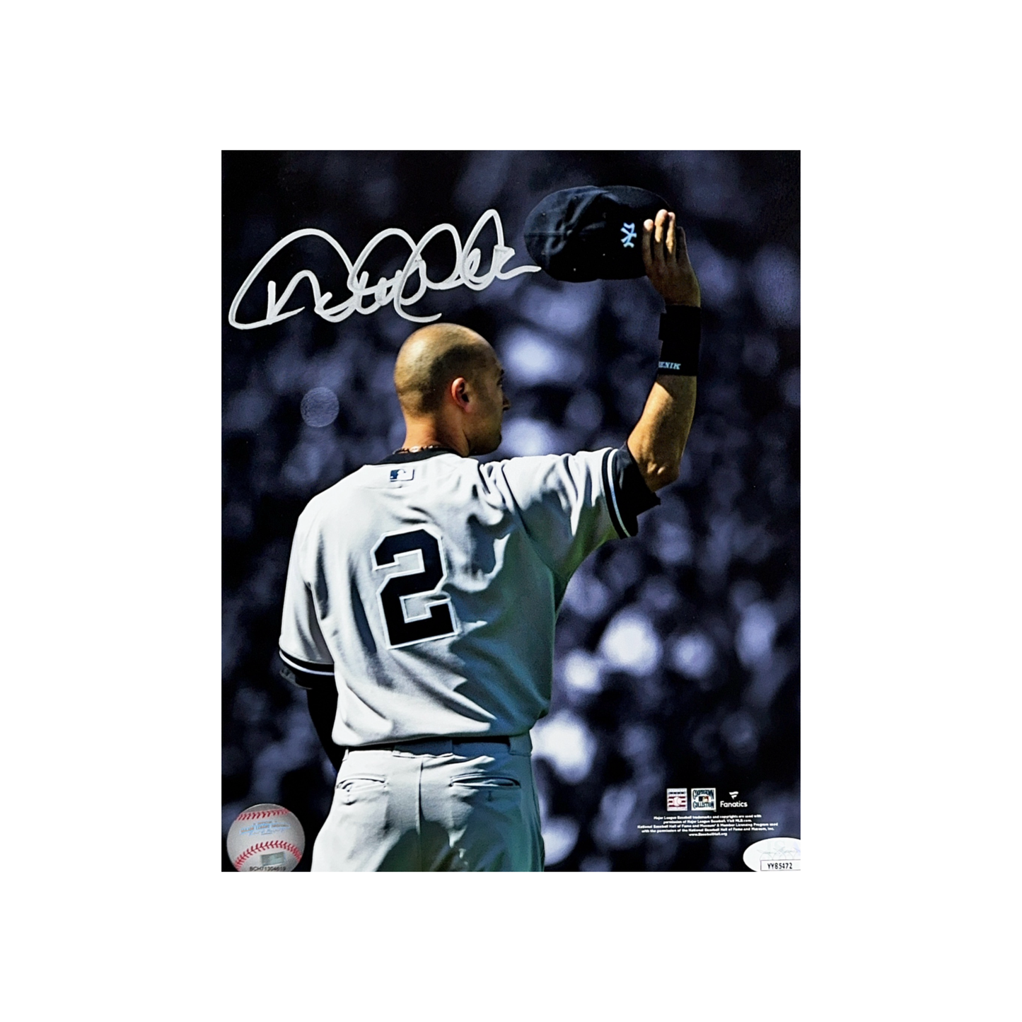 Derek Jeter Autographed New York Yankees Cap Tip 8x10 JSA LOA